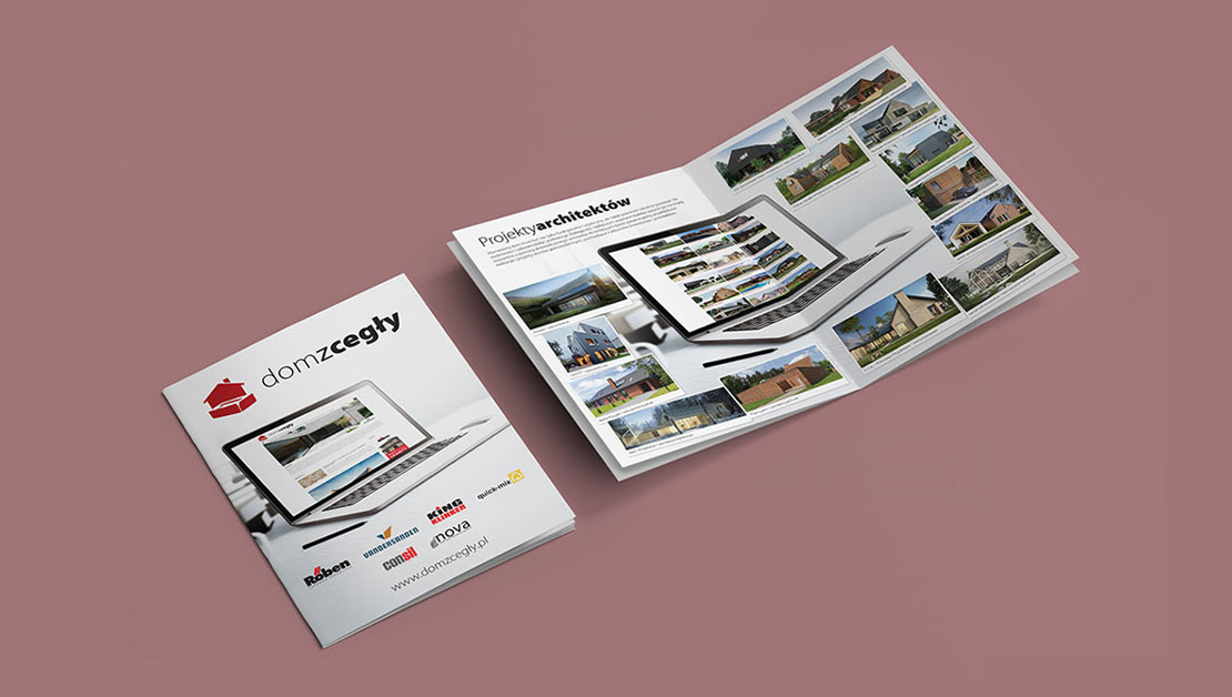 Projekt kilkustronicowej ulotki informacyjnej Dom z Cegły