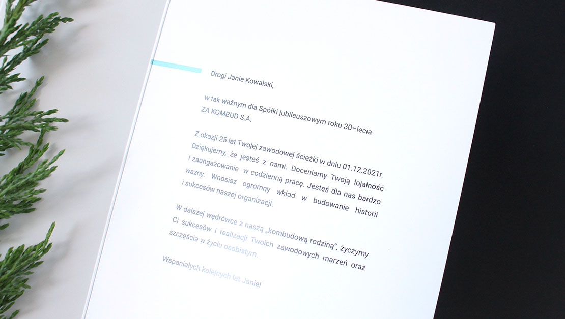 Kartka z podziękowaniami Kombud - wnętrze