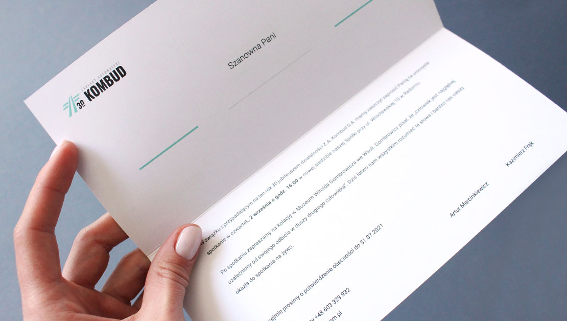 Zaproszenie na jubileusz Kombud - wnętrze