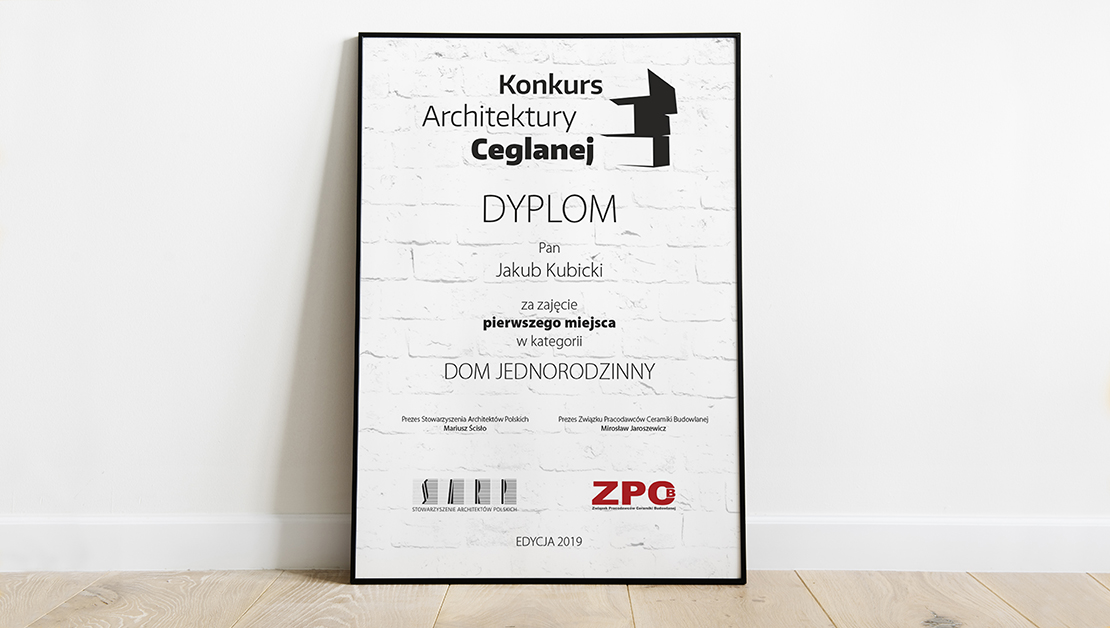 Dyplom dla laureata Konkursu Architektury Ceglanej