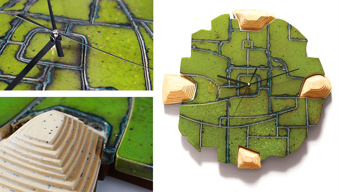 Ręcznie robiony, szkliwiony zegar ceramiczny